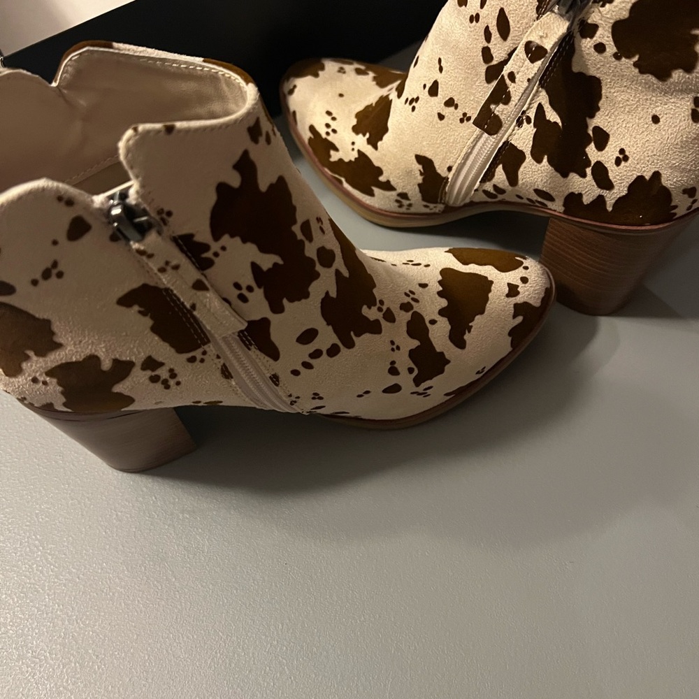 MIA Brown and White Ankle Booties with Cow Print - Picture 6 of 10